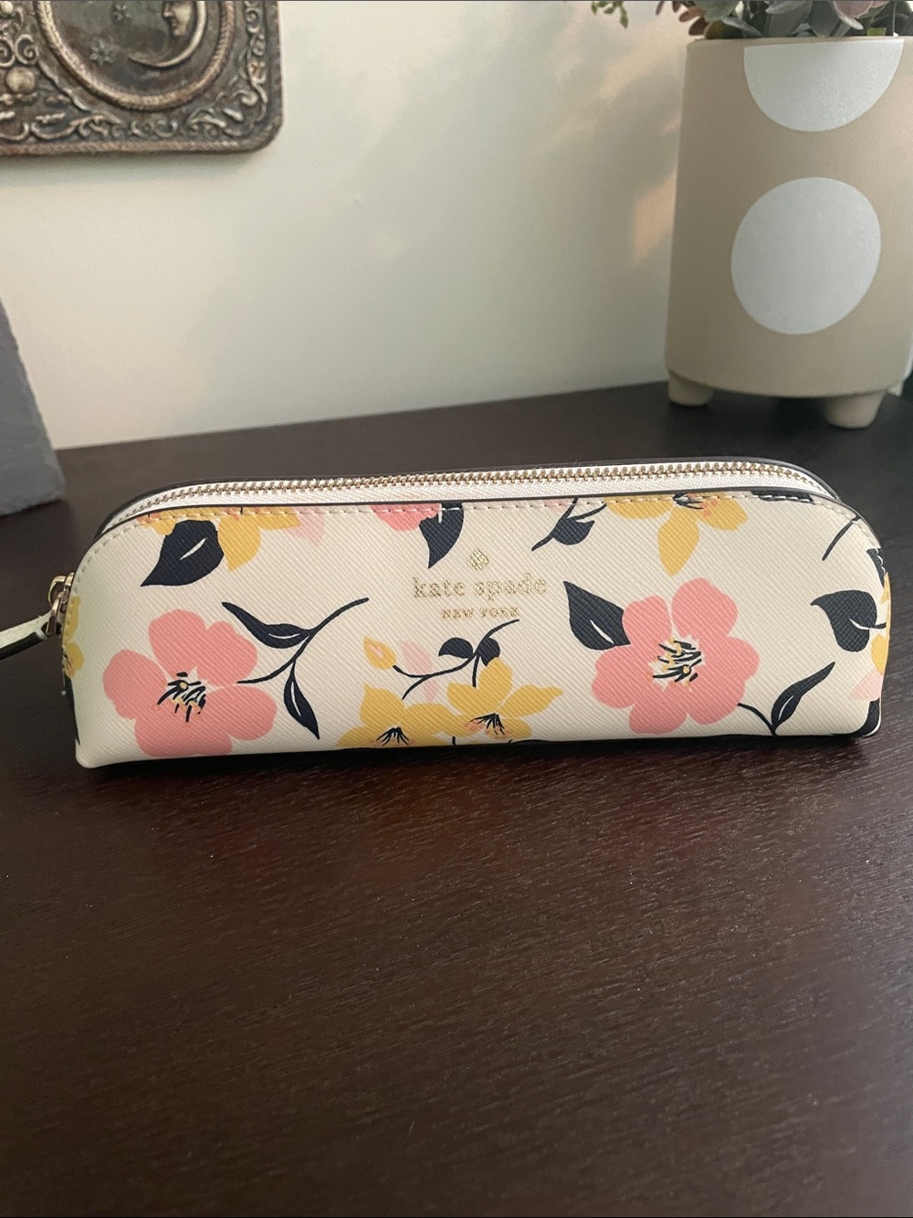 kate spade Floral Zip Pencil Case in Cream, Pink & Yellow